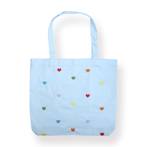 Heart Embroidered Canvas Tote Bag - Light Blue - Stationery Pal