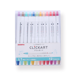 Zebra Clickart Retractable Sign Pen - 0.6 mm - 12 Color Set LT - Stationery Pal