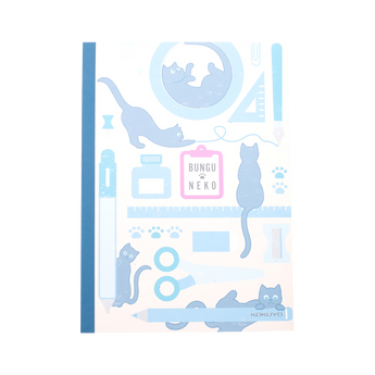 Kokuyo x Bungu Neko Notebook - A5 - 8 mm Ruled - Blue - Stationery Pal