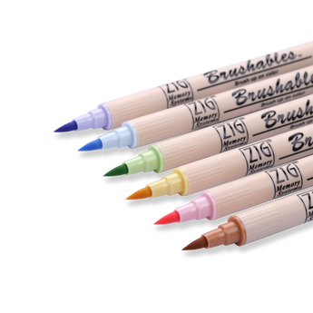 Kuretake ZIG Brushables Brush Pen - 6 Color Pastel Set - Stationery Pal