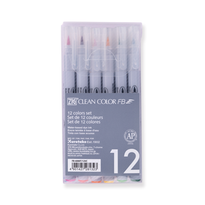 Kuretake ZIG Clean Color FB Felt Tip Brush Pen - 12 Color Set - Pure - Stationery Pal