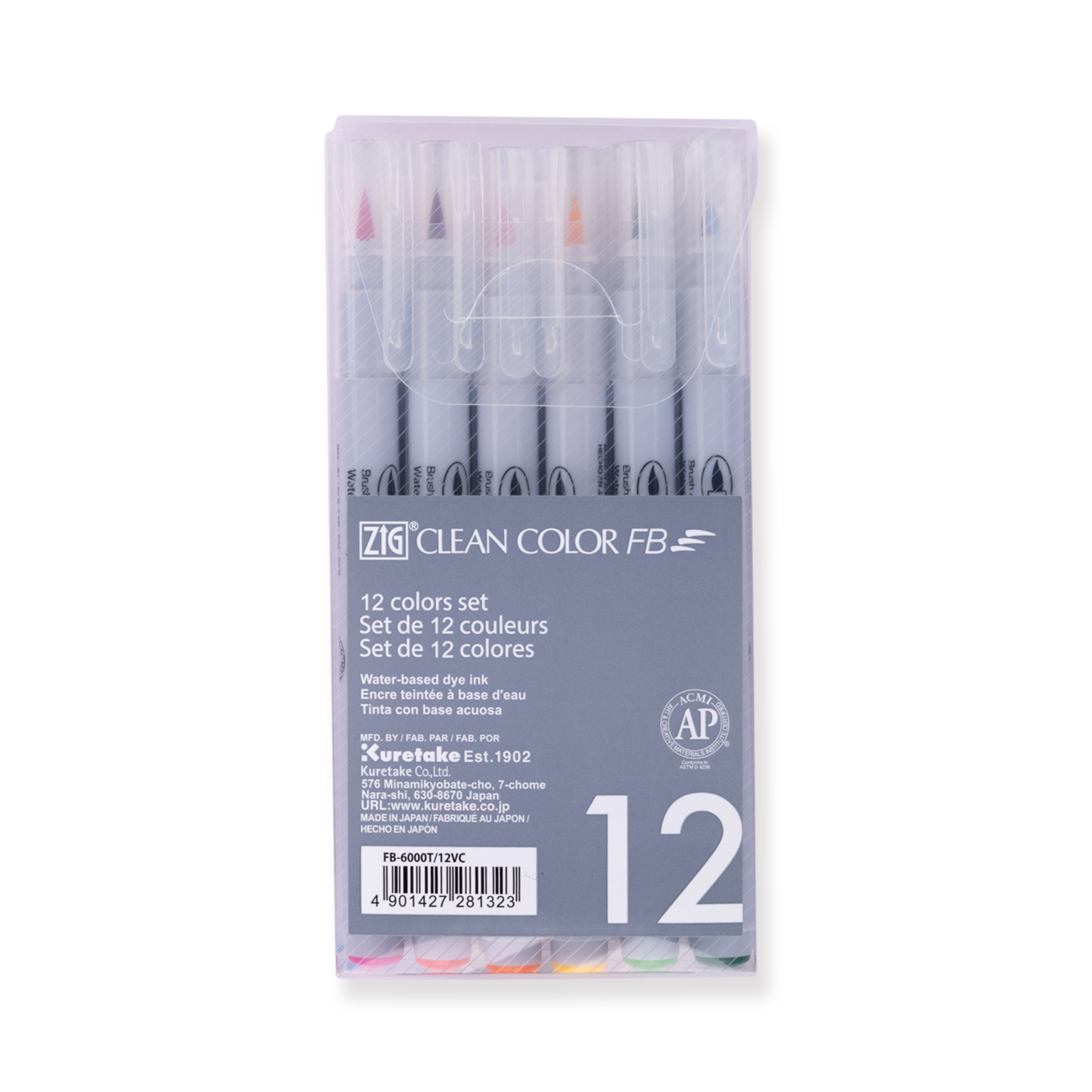 Kuretake ZIG Clean Color FB Filzstift-Pinselstift - 12-Farben-Set - Pure