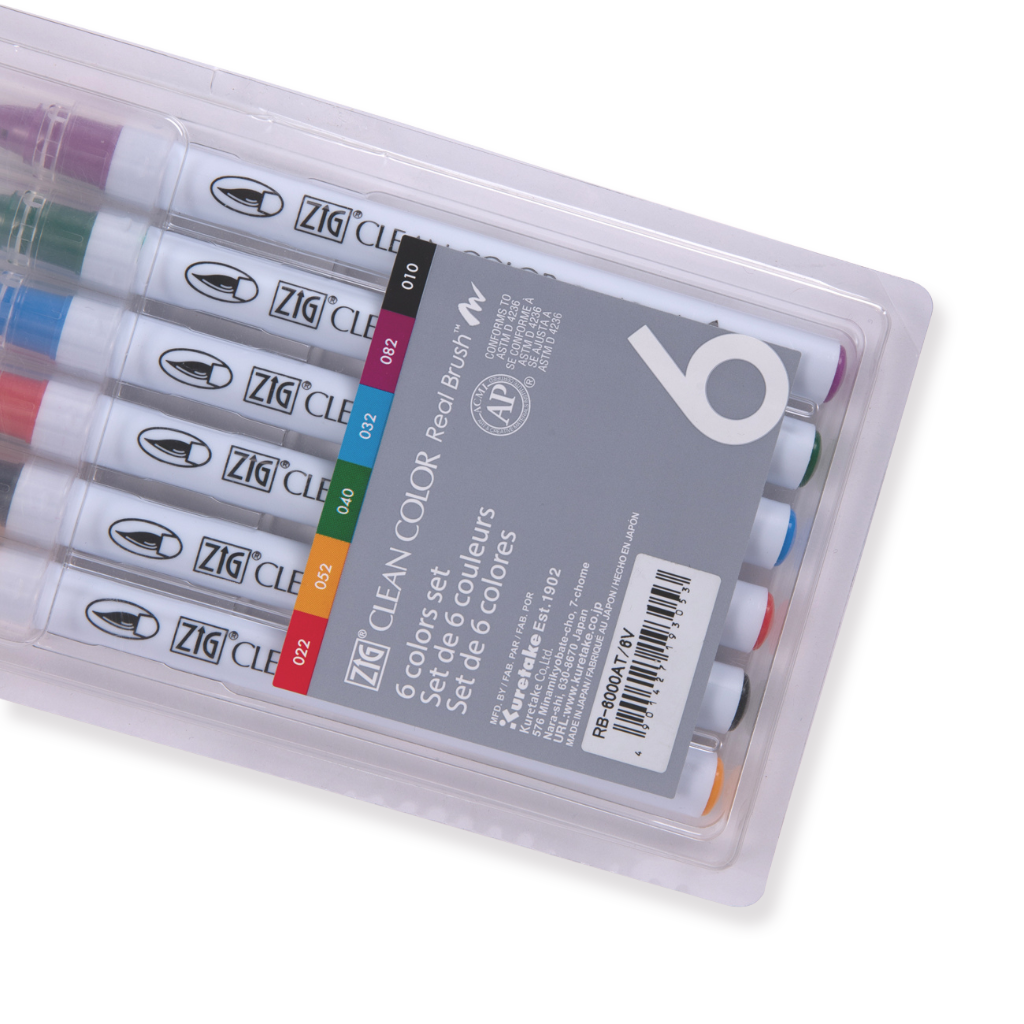 Kuretake ZIG Clean Color Real Brush Pen - Juego de 6 colores