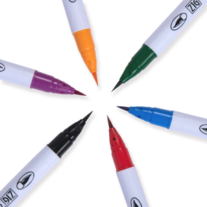Kuretake ZIG Clean Color Real Brush Pen - 6 Color Set - Stationery Pal