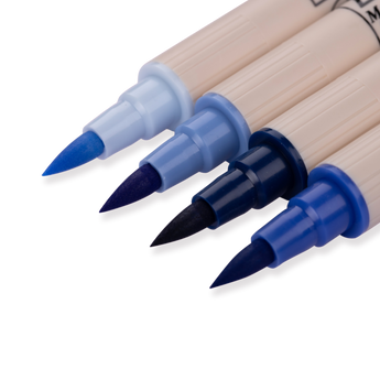 Kuretake Zig Brushables Brush Pen - 4 Colors Blue Set - Stationery Pal