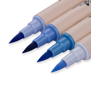 Kuretake Zig Brushables Brush Pen - 4 Colors Blue Set - Stationery Pal