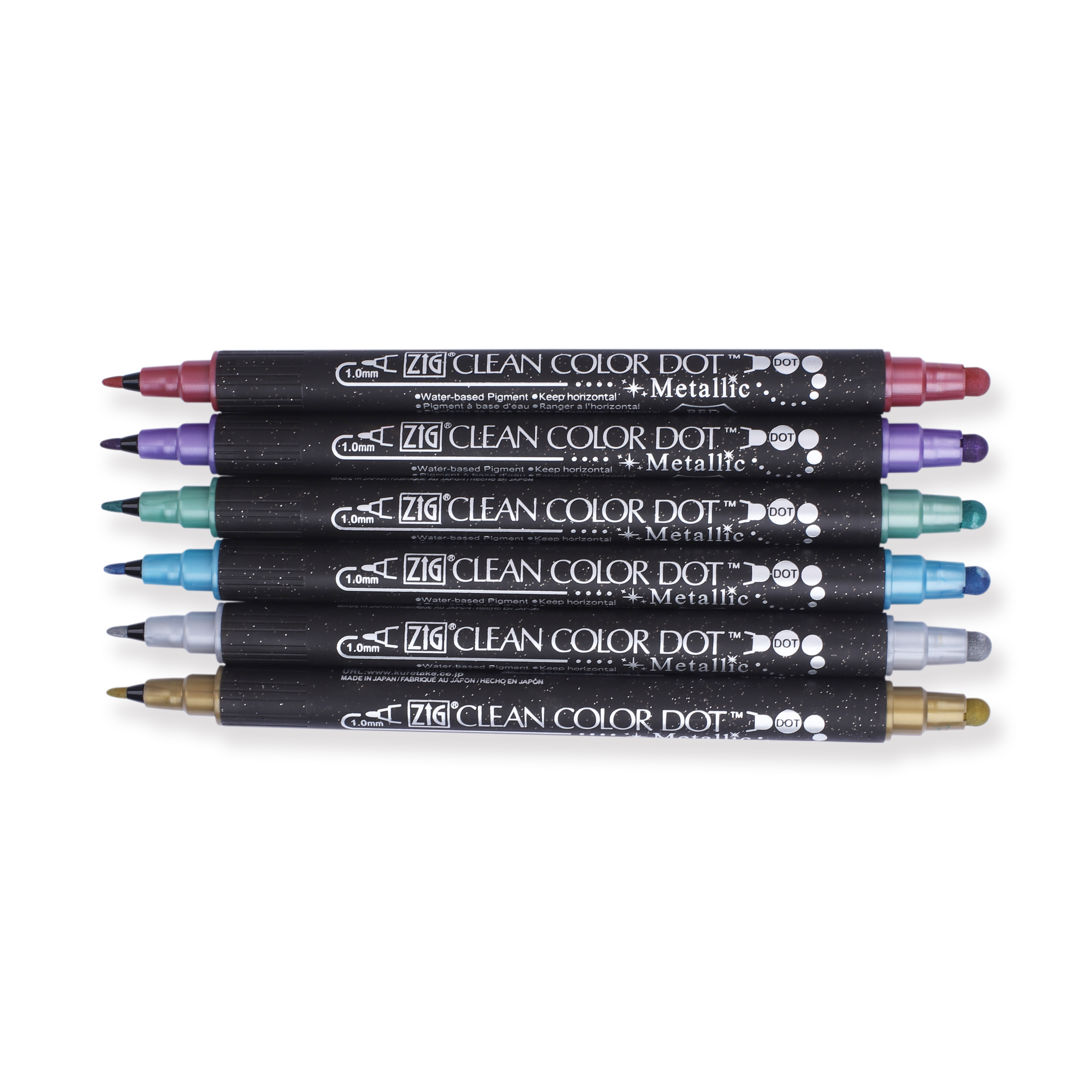 Kuretake Zig Clean Colour Dot Metallic Double-Sided Marker - 6 Color Set