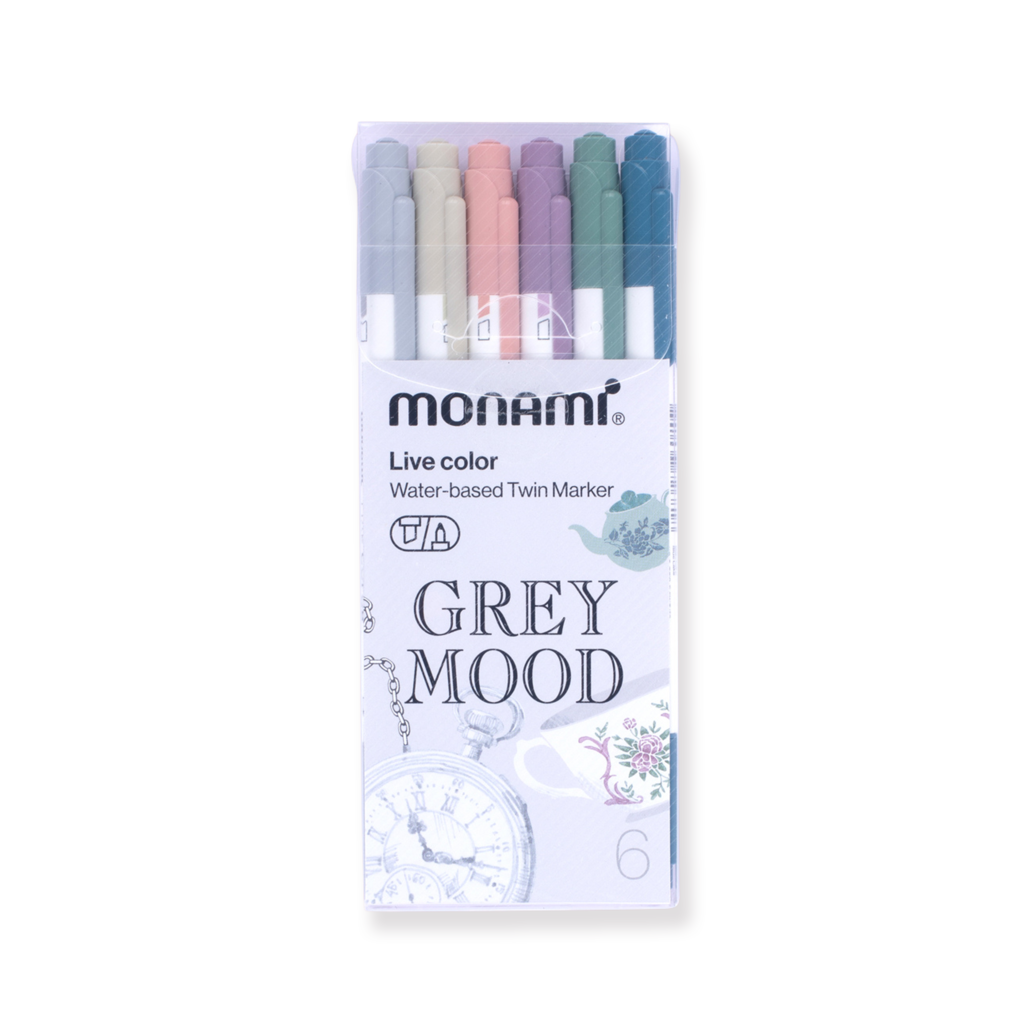 Monami Marker mit Doppelspitze – Gray Mood – 6er-Set