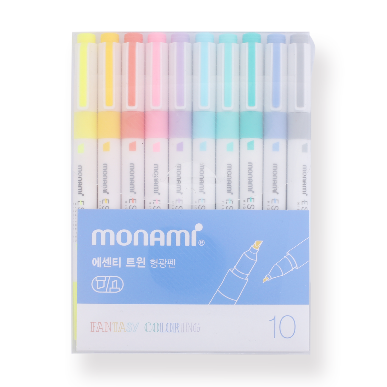 Monami Essenti Twin Highlighter - 2.0 mm / 4.0 mm - 10 Colors Set - Fantasy Color - Stationery Pal