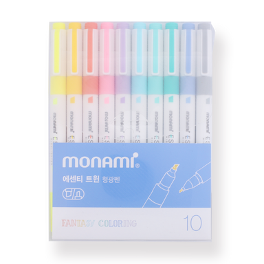 Monami Essenti Twin Highlighter - 2.0 mm / 4.0 mm - 10 Colors Set - Fantasy Color - Stationery Pal