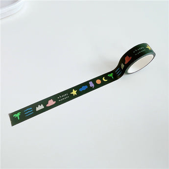 Klein Blue English Script Washi Tape - Black Hand Drawn