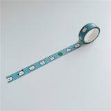 Kawaii Smiley Cake And Bear Washi Tape - Silly Chubby Blue