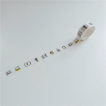 Kawaii Smiley Cake And Bear Washi Tape - Silly Chubby White
