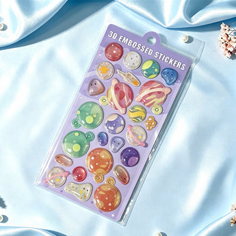 3D Cartoon Relief Crystal Sticker Sheets - Purple Planet