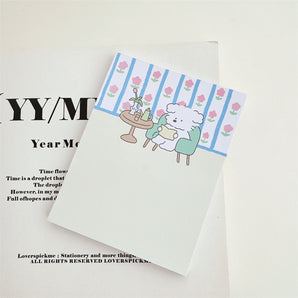 Non-Adhesive Green Puppy And Floral Cartoon Memo Pad - Floral Puppy