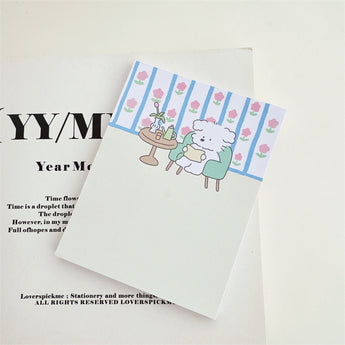 Non-Adhesive Green Puppy And Floral Cartoon Memo Pad - Floral Puppy