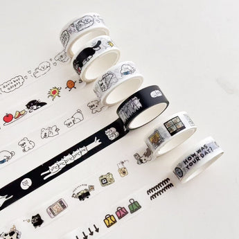 Black And White Dog Cat Washi Tape 15 mm x 5 m