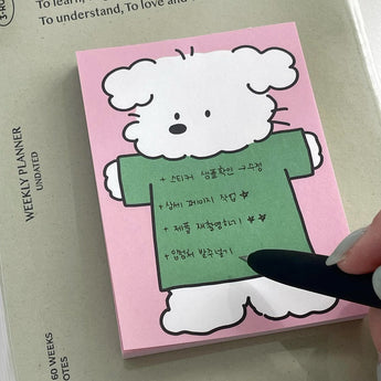 Non-Adhesive Green Puppy And Floral Cartoon Memo Pad