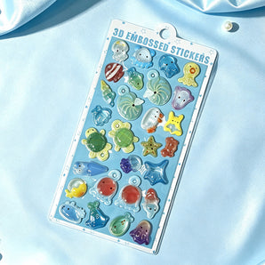 3D Cartoon Relief Crystal Sticker Sheets - Ocean Animals