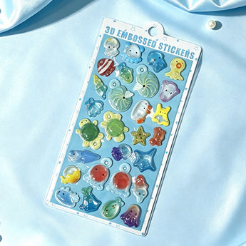 3D Cartoon Relief Crystal Sticker Sheets - Ocean Animals