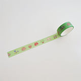 Cartoon Elephant And Tomato Washi Tape For Journaling - Animals On Green