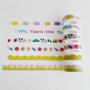 Cartoon Dog And Smiley Face Washi Tape 5 m