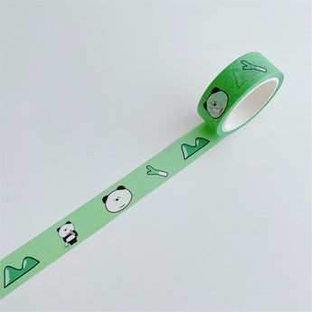 Cat Paw And Bear Washi Tape 5 m - Green Cat And Bamboo