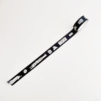 Black And White Dog Cat Washi Tape 15 mm x 5 m - Lazy Cat On Black