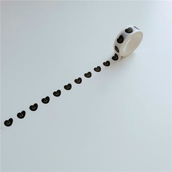Kawaii Smiley Cake And Bear Washi Tape - Black Hearts On White
