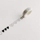 Cartoon Dog And Tulip Washi Tape 5 M - Black And White Hearts