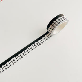 Cartoon Dog And Tulip Washi Tape 5 M - Black Wavy Grid