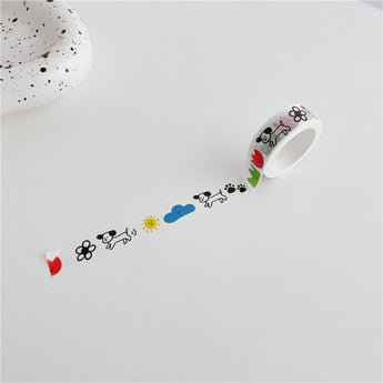 Cartoon Dog And Smiley Face Washi Tape 5 m - Running Puppy