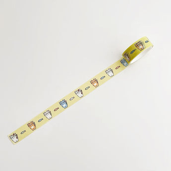 Black And White Dog Cat Washi Tape 15 mm x 5 m - Yellow Cat Raising Paw