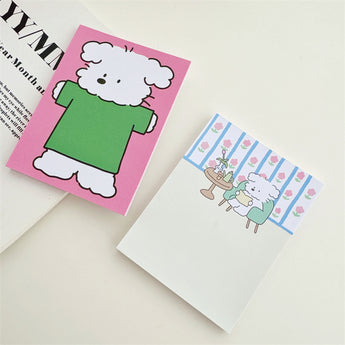 Non-Adhesive Green Puppy And Floral Cartoon Memo Pad