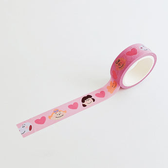 Cute Dog Cartoon Washi Tape 5 m Roll - Pink Heart Dog