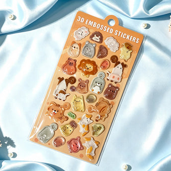 3D Cartoon Relief Crystal Sticker Sheets - Adorable Pets