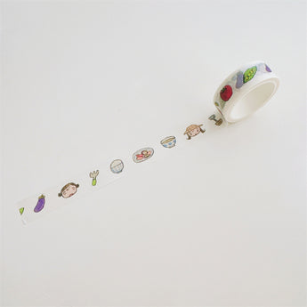 Cartoon Elephant And Tomato Washi Tape For Journaling - Hand-Drawn Vegetables