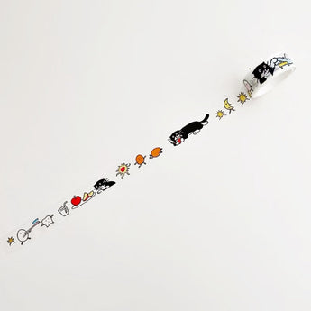 Black And White Dog Cat Washi Tape 15 mm x 5 m - Sun And Moon Black Cat