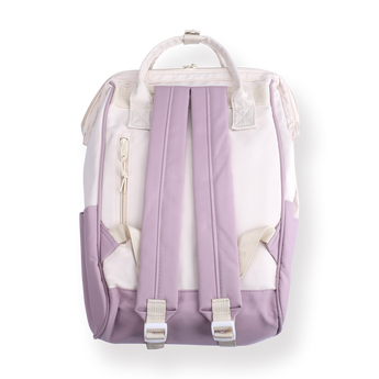 Purple and white backpack on sale