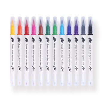 Pentel Brush Sign Pen Twin - Set of 12 - Stationery Pal