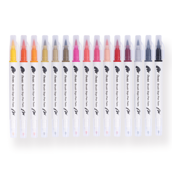 24 X Pentel Brush Sign Pen Twin 24 Color Box Set. 