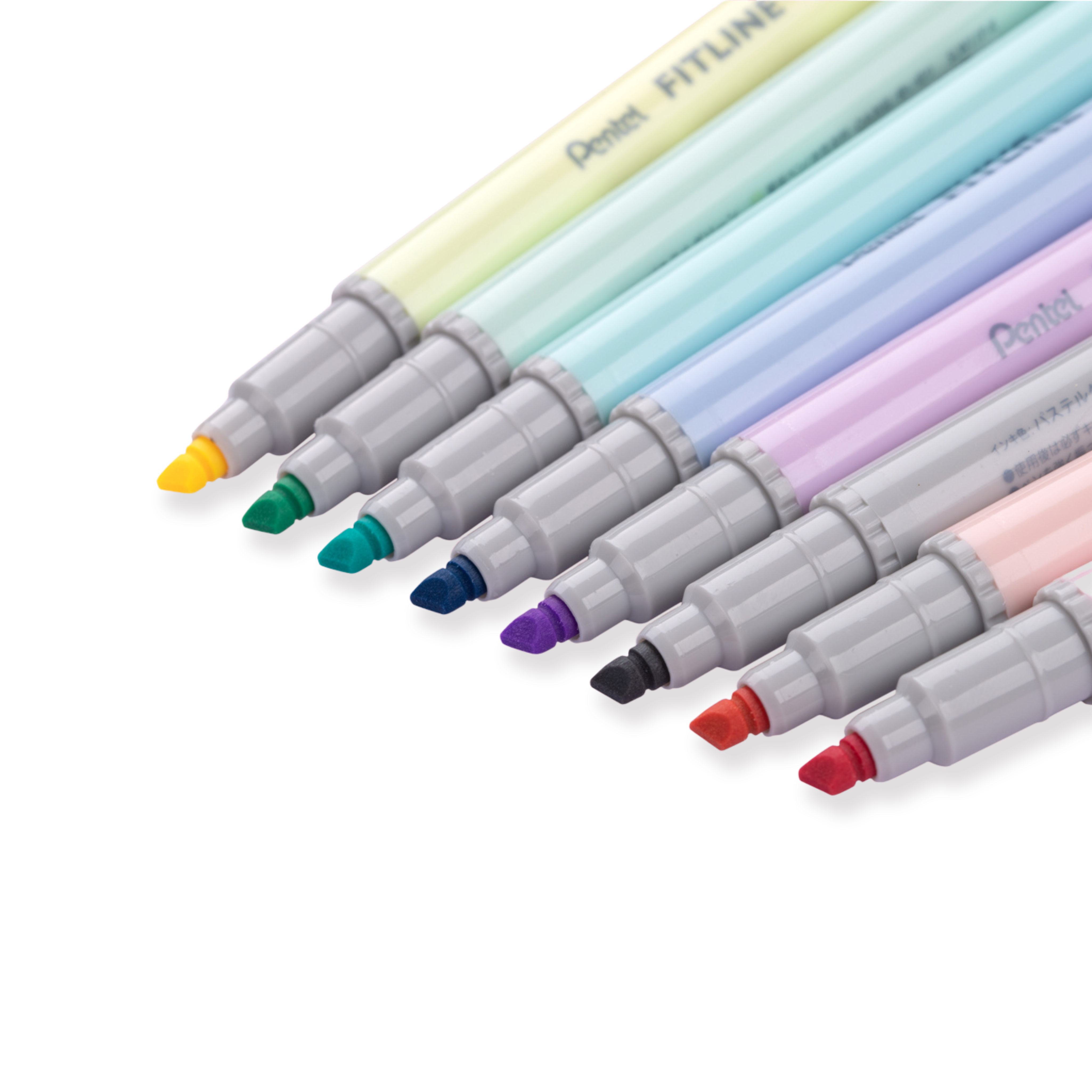Pentel Fitline doppelseitiger Textmarker – Meißel-/feine Spitze – 8 Pastellfarben-Set