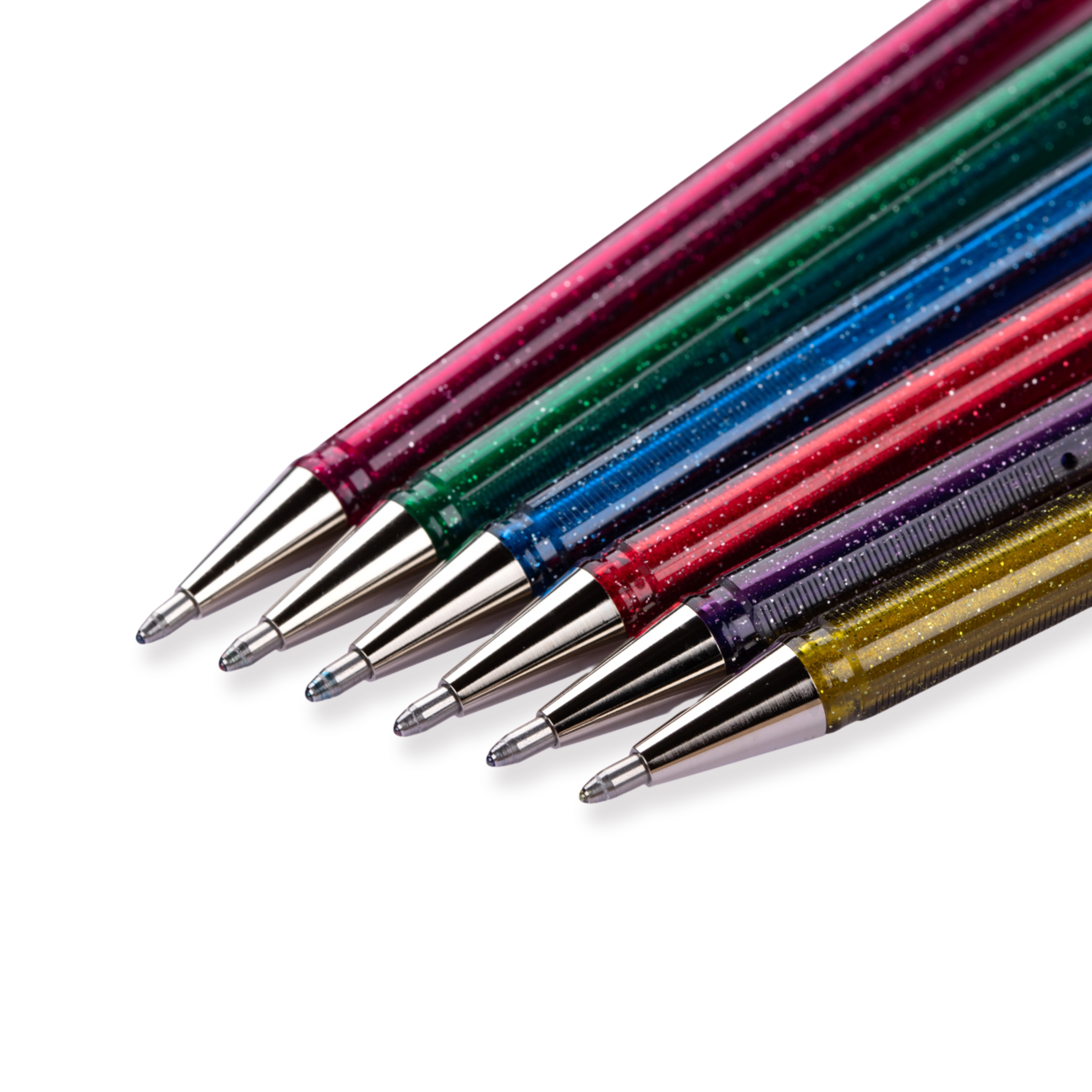 Pentel Hybrid Dual Metallic Gelstift 1,0 mm – 6-Farben-Set, glitzernd auf weißem Papier