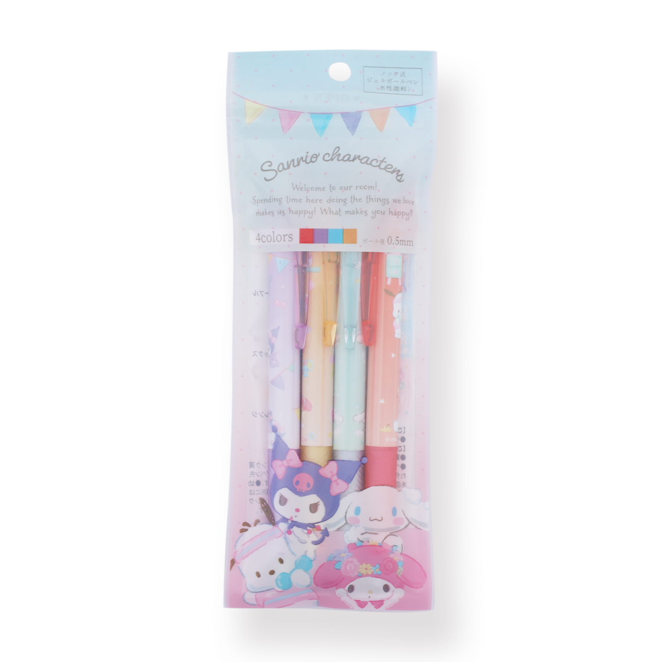 Sanrio Characters 4 Colors Gel Pen Set - 0.5 mm - Blue Pack - Stationery Pal