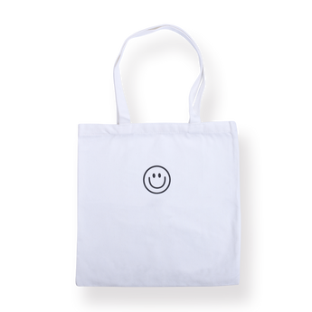 Smile Printed Tote Bag - White - Stationery Pal