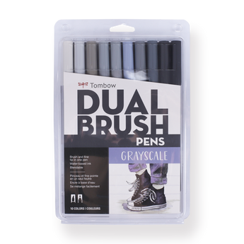 Tombow ABT Dual Brush Pen 10-Pack Set - Grayscale - Stationery Pal