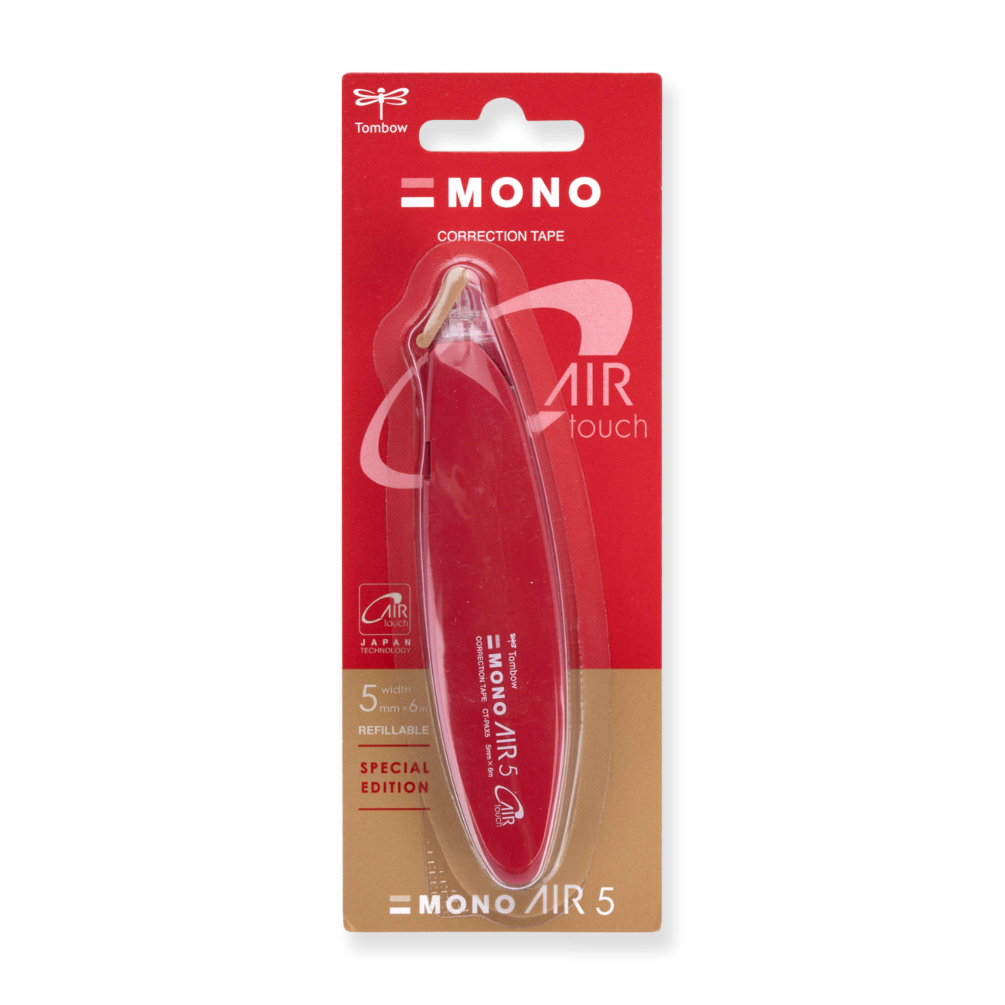Cinta correctora tipo bolígrafo Tombow MONO Air 5 - Borgoña