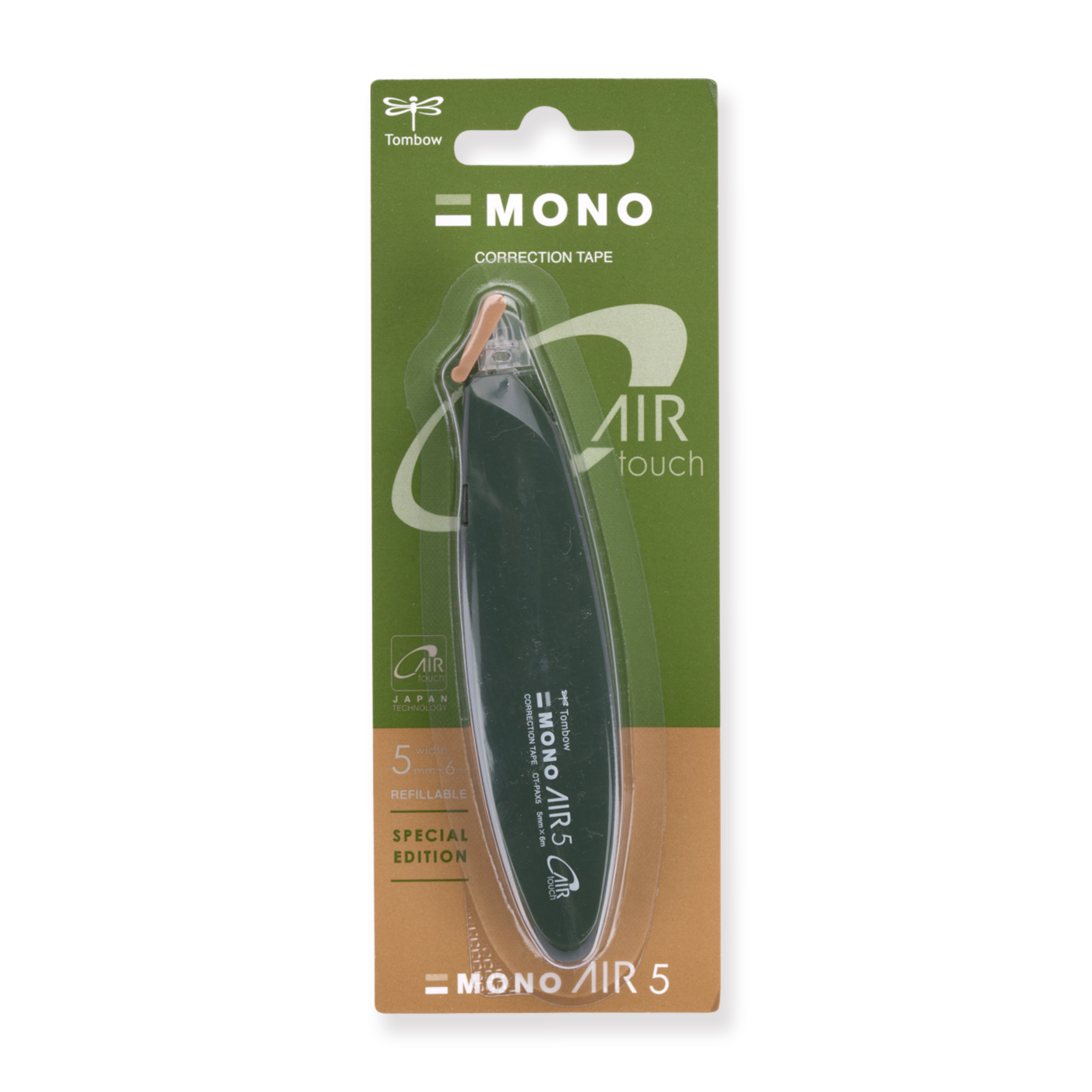Cinta correctora tipo bolígrafo Tombow MONO Air 5 - Verde oscuro