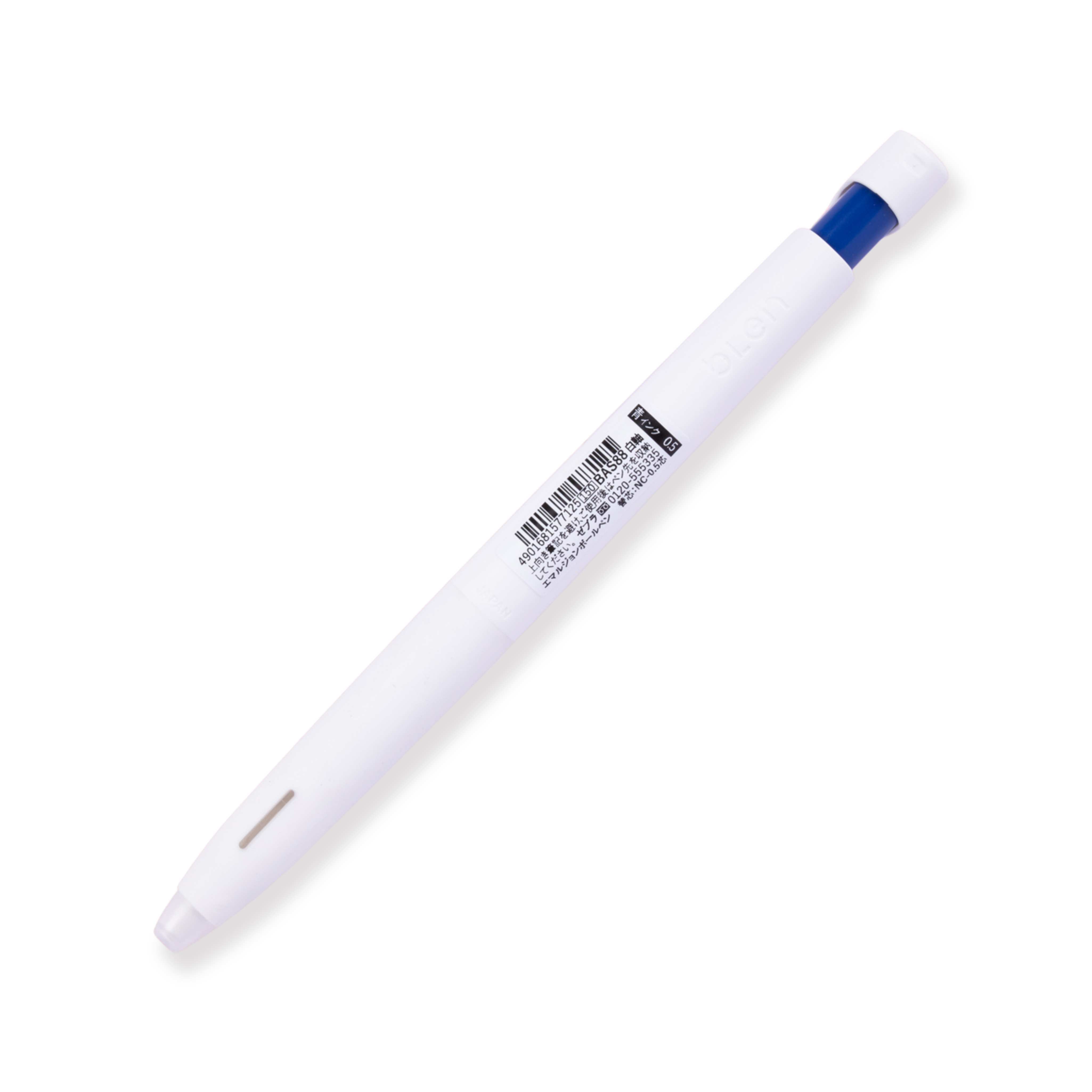 Bolígrafo Zebra Blen - 0,5 mm - Cuerpo blanco - Tinta azul