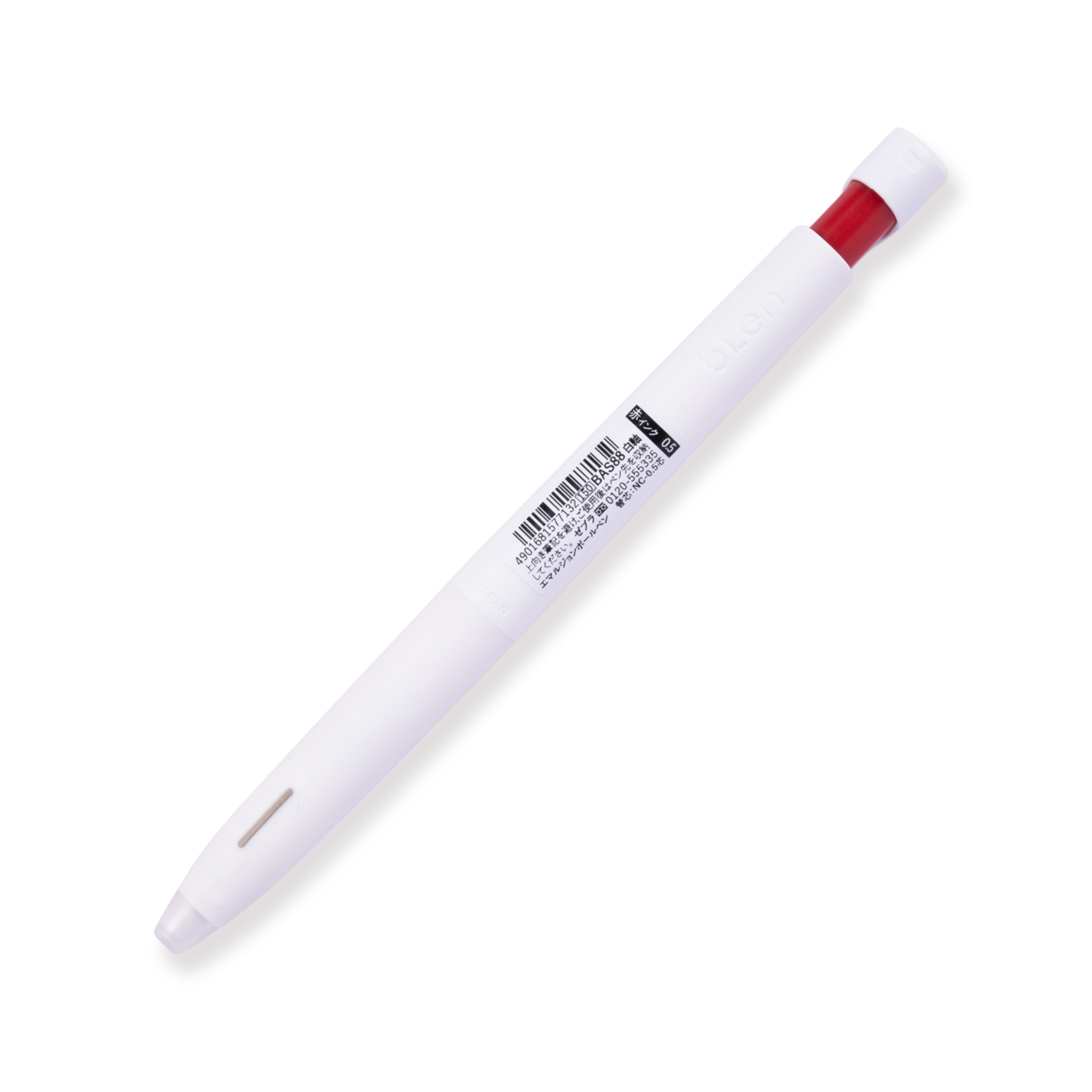 Bolígrafo Zebra Blen - 0,5 mm - Cuerpo blanco - Tinta roja